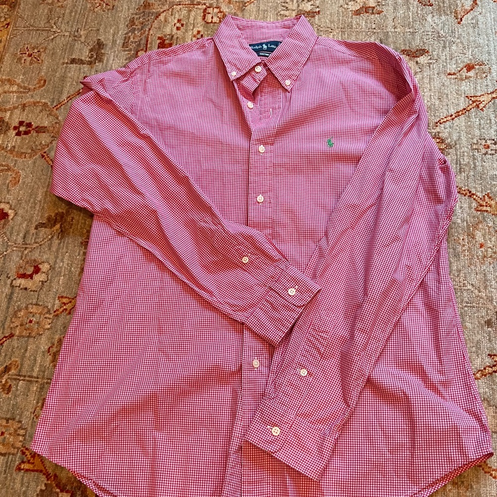 Ralph Lauren Tab-Collar Red Gingham Button Up Shirt